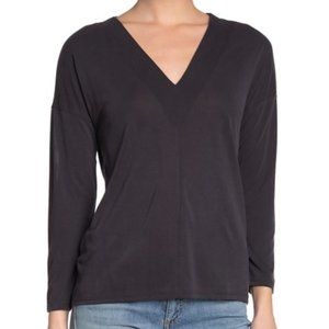 Lucky Brand Black V-Neck Quarter Sleeve Shirt